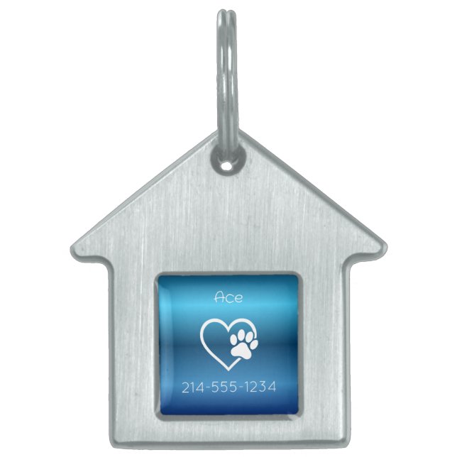 Blauer personalisierter Hunde-ID-Anhänger Name & T Tiermarke (Vorderseite)
