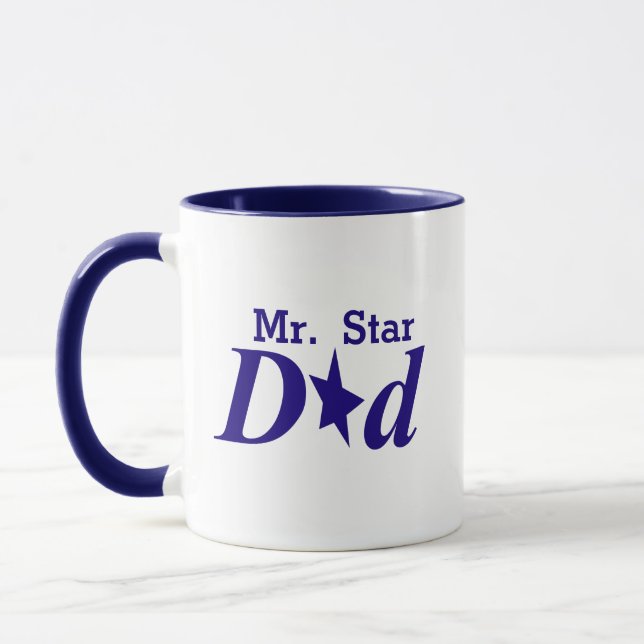 Blauer personalisierter Mr. Star Dad Becher Tasse (Links)