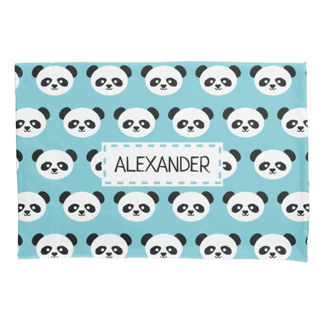 Blauer personalisierter Panda-Bär scherzt Kawaii Kissenbezug (Vorderseite)