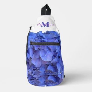 Blauer Perwinkl, elegantes Blumenhydrangeas Monogr Crossbody Bag