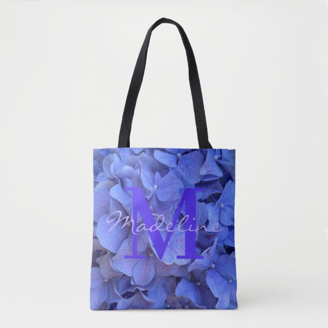 Blauer Perwinkl, elegantes Blumenhydrangeas Monogr Tasche (Vorderseite)