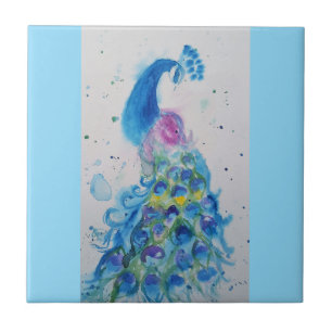 Blauer Pfau Aquarell Babyblau Australisch Fliese