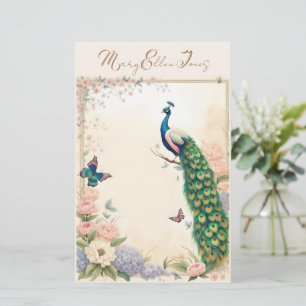 Blauer Pfau im Blumengarten Pasta II Briefpapier