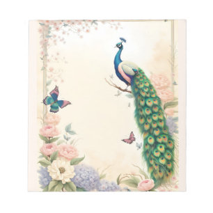 Blauer Pfau im Blumengarten Pasta II Notizblock