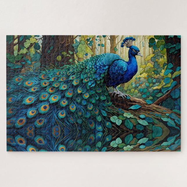 Blauer Pfau im Wald (Horizontal)