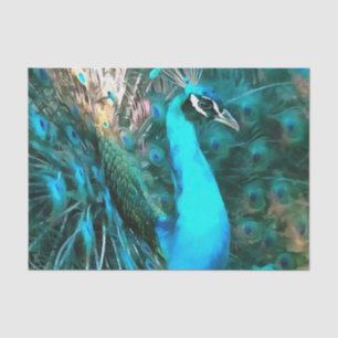 Blauer Pfau in lebendigem Blau mit gefangenen Schw Seidenpapier
