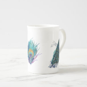 Blauer Pfau mit schönen Schwanzfedern Prozellantasse