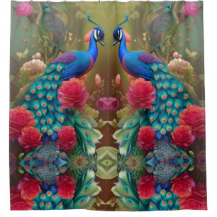 Blauer Pfau, Rosengarten Duschvorhang