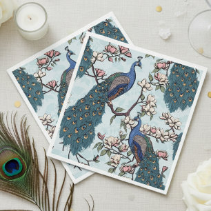 Blauer Pfau und Magnolia Blauer Himmel Serviette