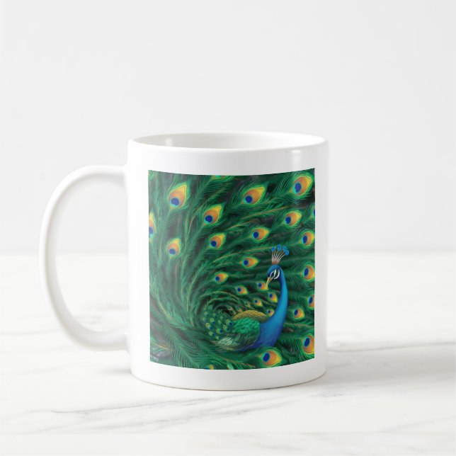 Blauer Pfauen Vogel Kaffeetasse (Links)