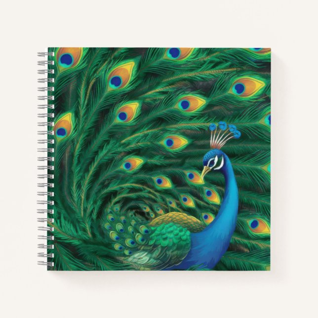 Blauer Pfauen Vogel Notizbuch (Vorderseite)