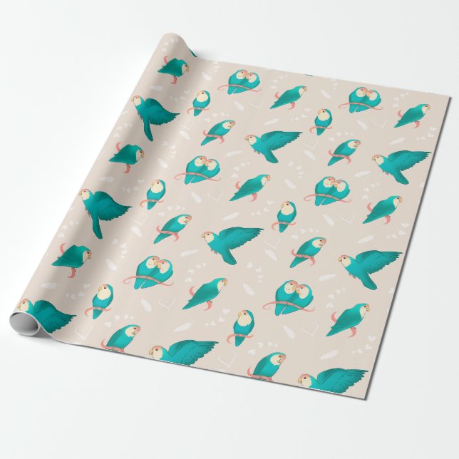 Blauer Pfirsich gegenüber Lovebird Geschenkpapier (Ungerollt)