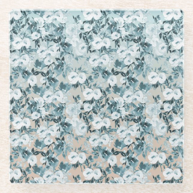 Blauer Pfirsich Weiße Blüte Glasuntersetzer (Vorderseite)