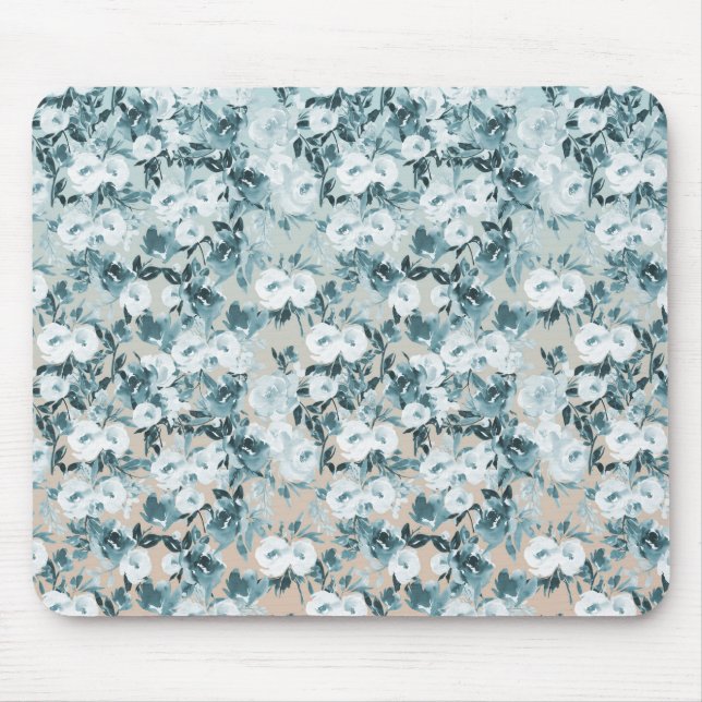 Blauer Pfirsich Weiße Blüte Mousepad (Vorne)