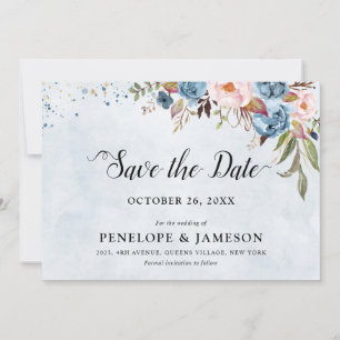Blauer Pfirsichblüte Botanische Blumenhochzeit Sa Save The Date