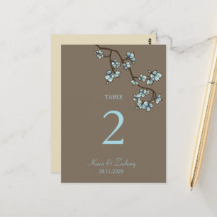 Blauer Pfirsichblüten Hochzeitskarte der Tischnumm Postkarte