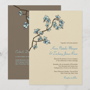 Blauer Pfirsichblüten Sakura - Asiatische Hochzeit Einladung