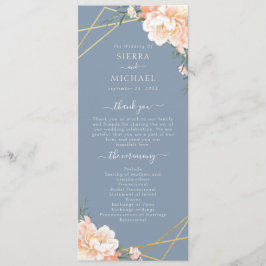 Blauer Pfirsichcreme Gold Geometric Wedding Programm