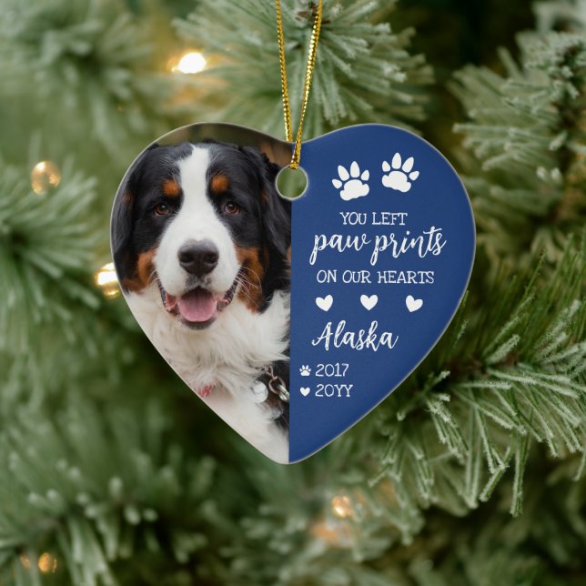 Blauer Pfosten auf unserem Herz Foto Keramik Ornament (Baum)