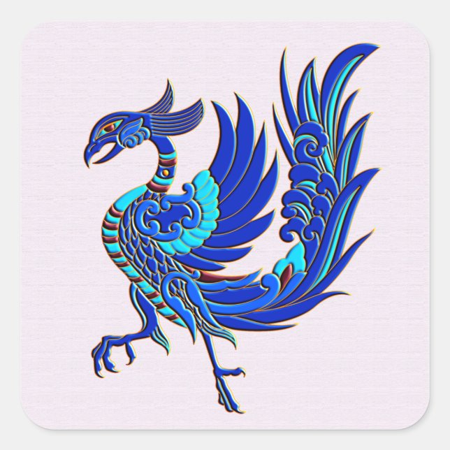 Blauer Phoenix Quadratischer Aufkleber (Vorderseite)