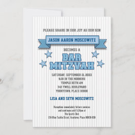Blauer Pinstripe trägt Gerät-Twill-Bar Mitzvah zur Einladung