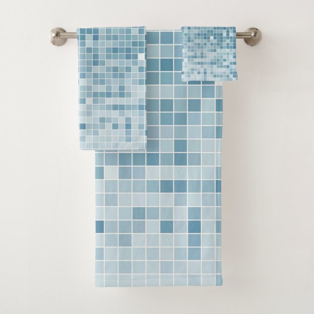 Blauer Pixel-Mosaikverlauf Badhandtuch Set (Insitu)