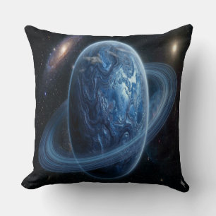 Blauer Planet mit blauen Ringen Kissen