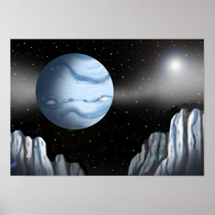 Blauer Planet über einer Eiswand. Poster