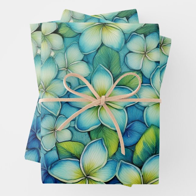 Blauer Plumeria Geschenkpapier Set (Beispiel)
