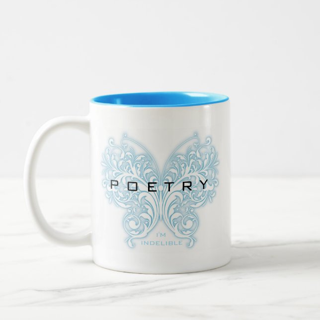 Blauer Poesie-Schmetterling - ich bin Zweifarbige Tasse (Links)