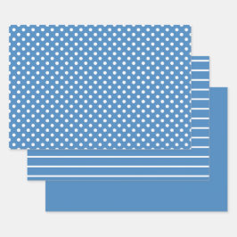 Blauer Polka-Dotstreifen Geschenkpapier Set