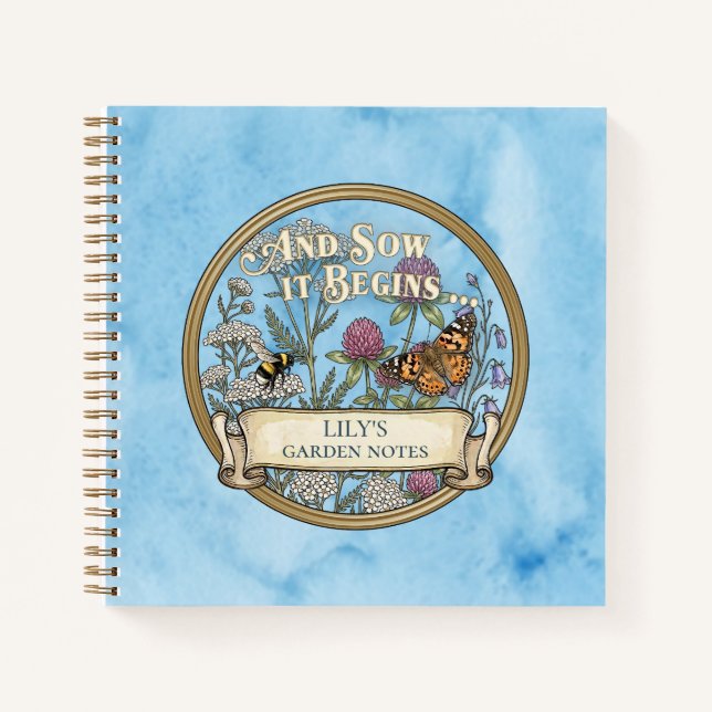 Blauer Pollinator-Garten-Notizbuch-Journal Notizbuch (Vorderseite)