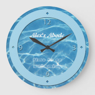 Blauer Pool-Wasser-Himmel-blaue Streifencooler Große Wanduhr