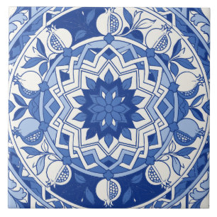 Blauer Portugiesischer Azulejo Granatapfel-Medaill Fliese