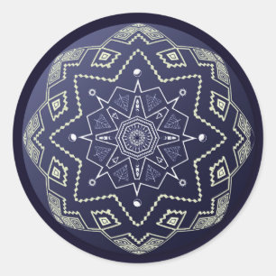 Blauer Porzellan-Bereich-Mandala-Aufkleber Runder Aufkleber
