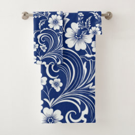 Blauer Porzellan Bloom Badhandtuch Set
