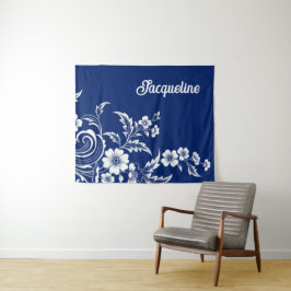 Blauer Porzellan Bloom Wandteppich
