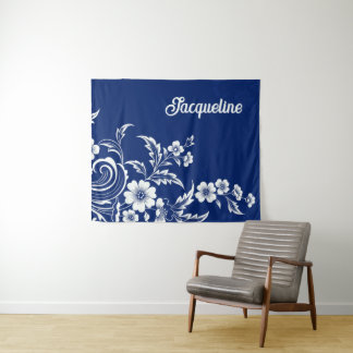 Blauer Porzellan Bloom Wandteppich