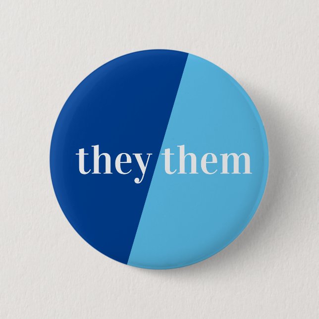 Blauer Pronoun-Button Button (Vorderseite)