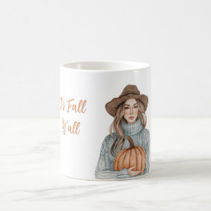 Blauer Pullover Weiblicher Hut Kürbis Es ist Herbs Kaffeetasse