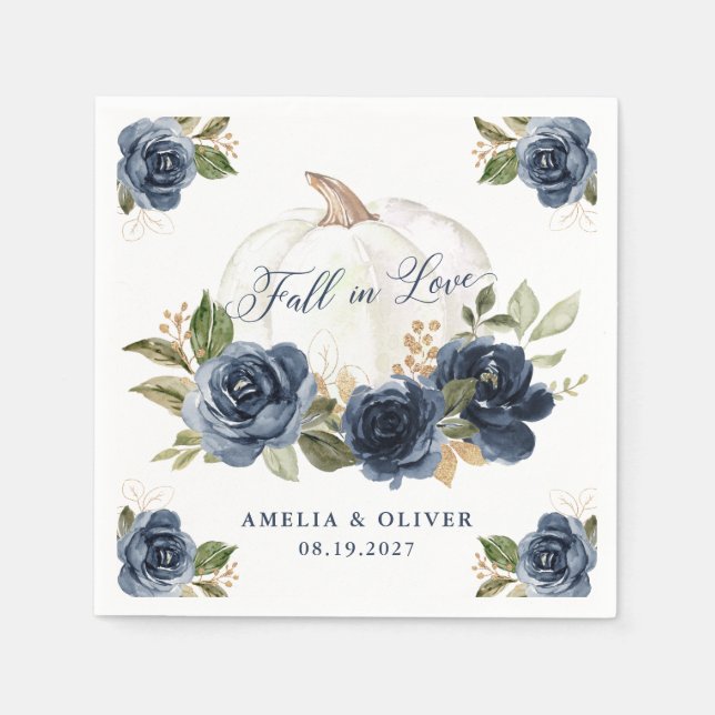 Blauer Pumkin-Sturz in der Liebe Hochzeit Serviette (Vorderseite)