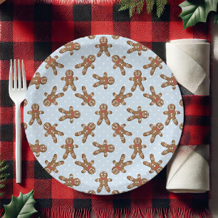 Blauer Punktierter Lebkuchenmann Weihnachten Pappteller