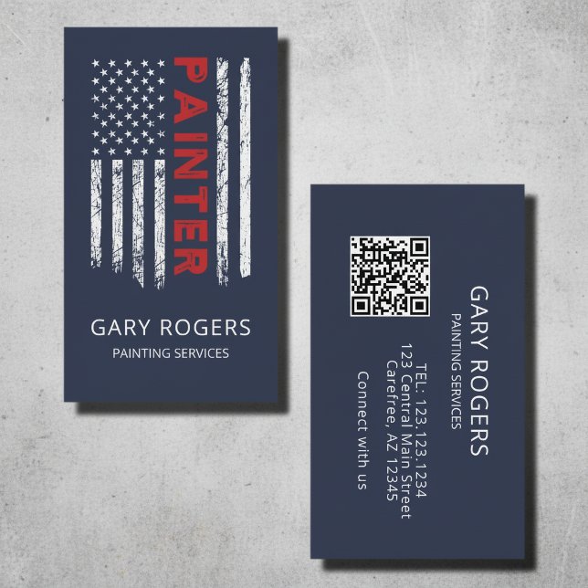 Blauer QR-Code-Maler Amerikanische Flagge Visitenkarte (Von Creator hochgeladen)