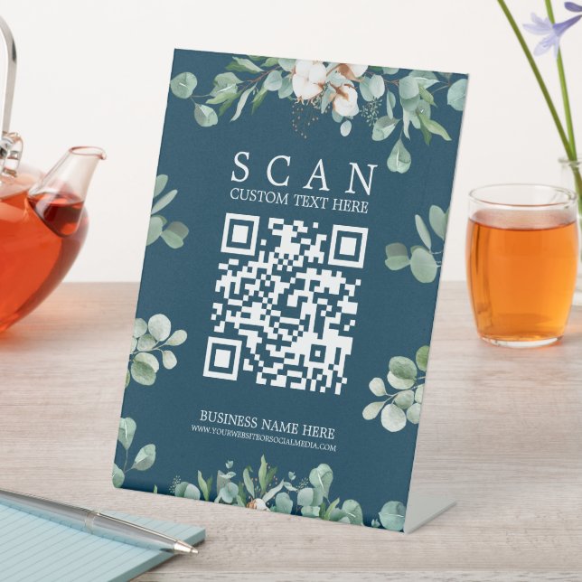 Blauer QR-Code-Scan-Tabelle oben Schild am oberen  (In Situ)