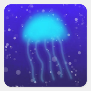 Blauer Quallen-Aufkleber Quadratischer Aufkleber