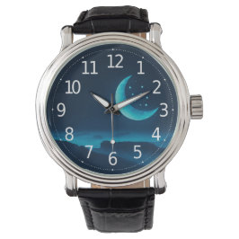 Blauer Quarter Mond und Gebirge | Männerwache Armbanduhr