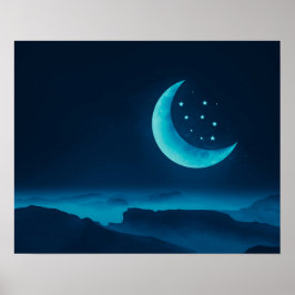 Blauer Quarter Mond und Gebirge | Poster