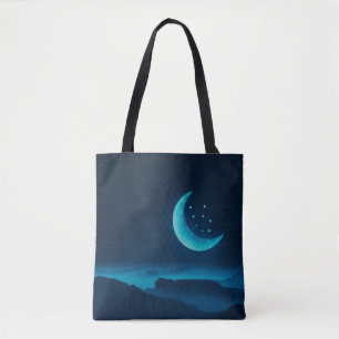 Blauer Quarter Mond und Gebirge   Tragetasche Tasche