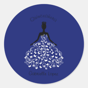 Blauer Quinceanera Schmetterlings-KleiderUmschlag Runder Aufkleber