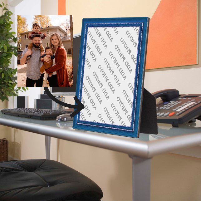 Blauer Rahmen Bild Foto hinzufügen (Blue Frame Image Add Your Photo Plaque)